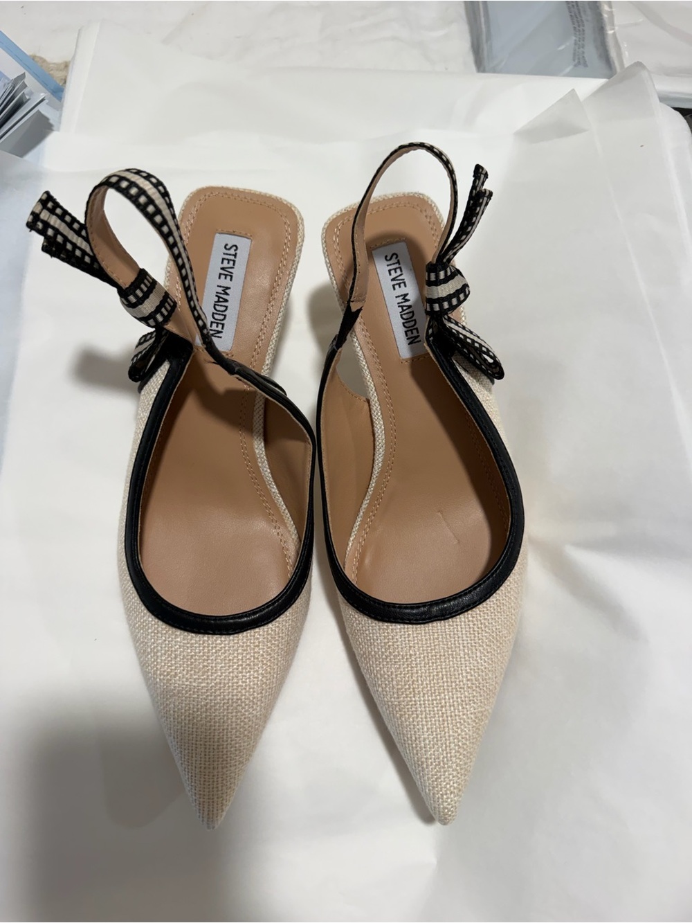 Steve Madden Valeree Slingback Heels with Black Trim and Ribbon Tie New